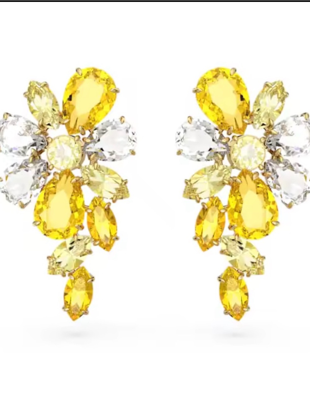 Swarovski Yellow and Clear Crystal Floral Drop Earrings
